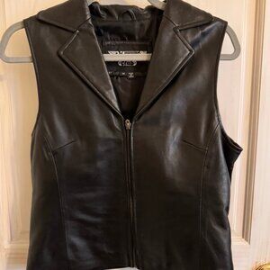 Ladies 100% Leather Biker Vest, Patched with Harley-Davidson on the back Sz M